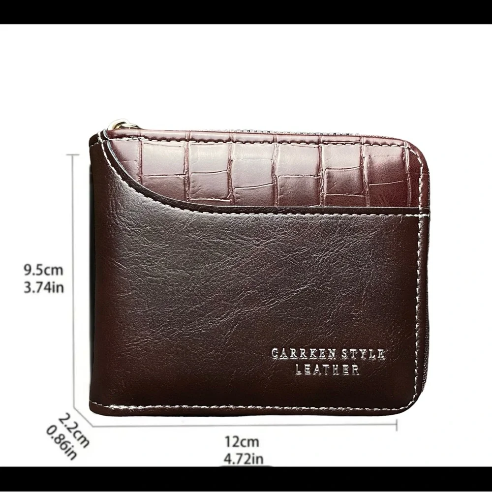 Carrken Style Leather Men's Brown Bifold Zipped Around wallet